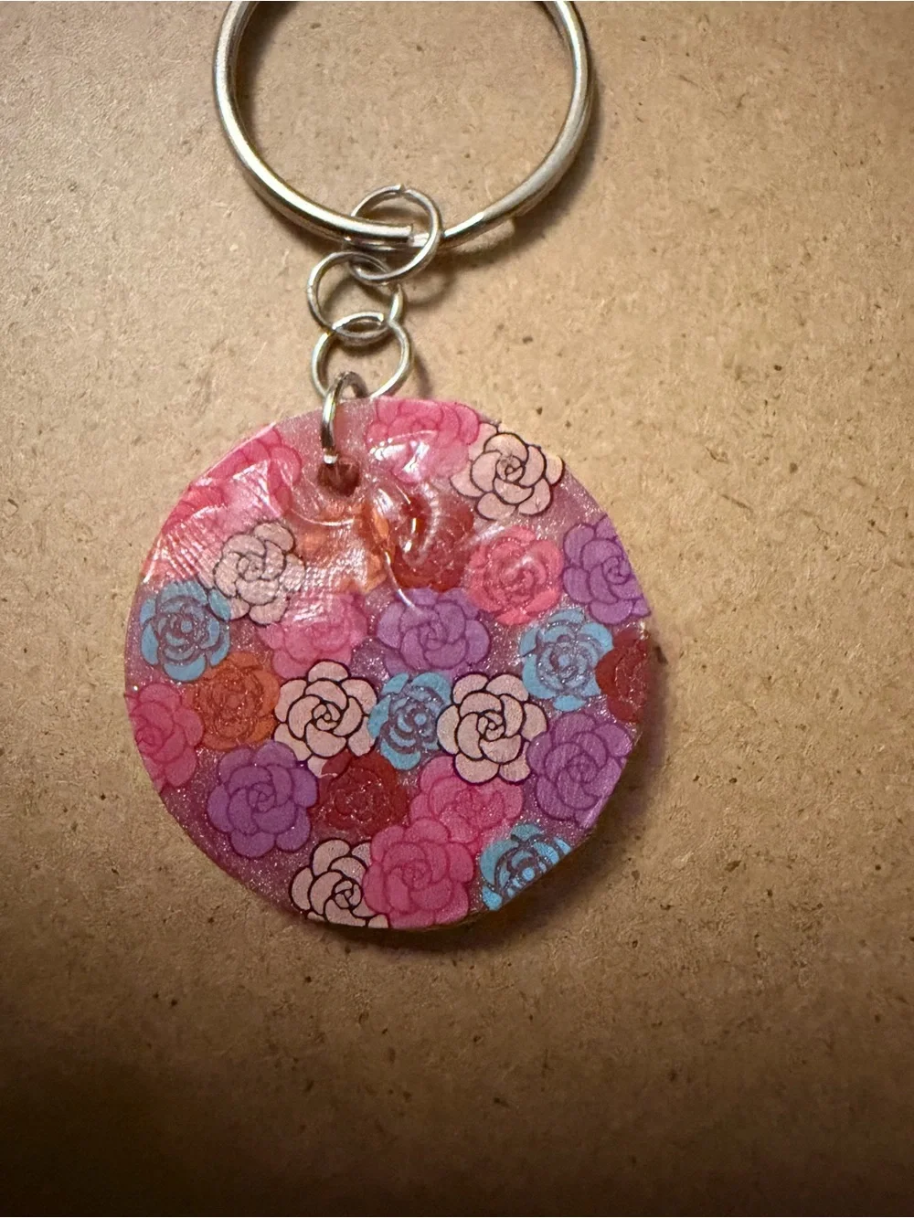 Fashion inspired Floral Resin Round Keychain - Pink Multi